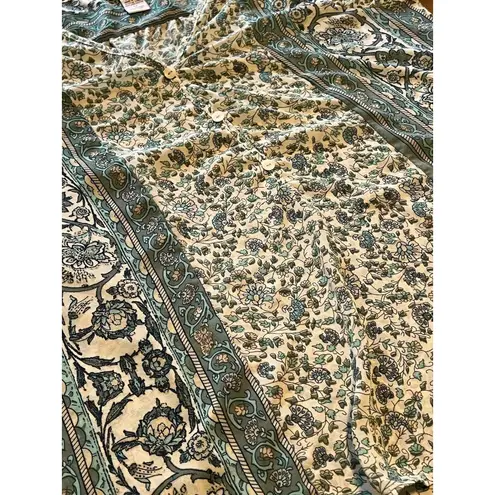 Soft Surroundings Top Women Size Medium Pullover Tunic Henley Floral Roll Tab