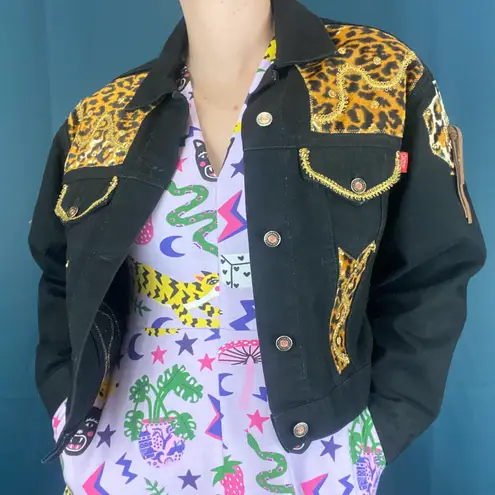 Vintage 80s Gazoz Western Leopard Denim Jacket Multi Size M