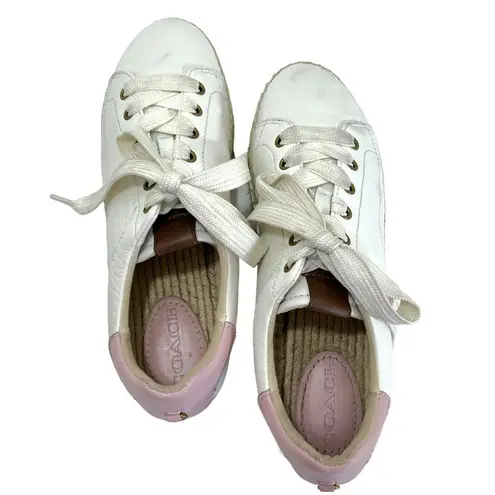 Coach  C101 Low Top Espadrille Sneakers in White & Petal