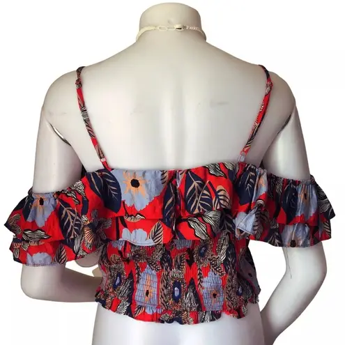 Milk & Honey Off Shoulder Crop Stretch Top Size M Red Floral Tropical Size M