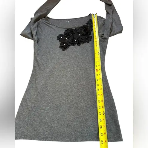 Garnet Hill Embellished Long Sleeve Top Womens Small Gray Black