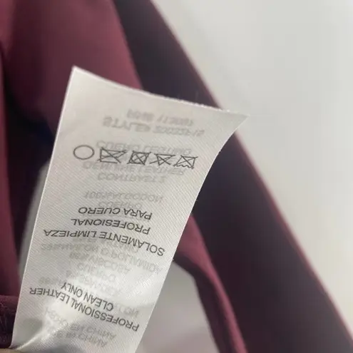 a.moss Burgundy Embroidered Mesh Long Sleeve Zip Back Moto Ponte Top Size Small