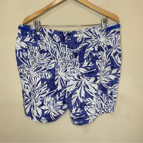 Caribbean Joe Tropical Floral Linen Blend Cargo Shorts, Size 14