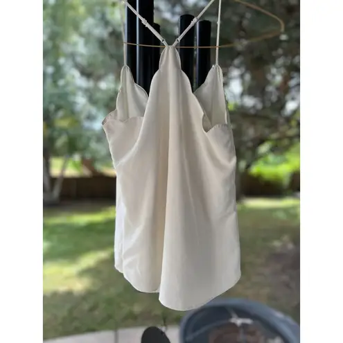 J Crew Womens 4 Scallop Crepe Cami Lined Tank Top Ivory White Adjustable Straps