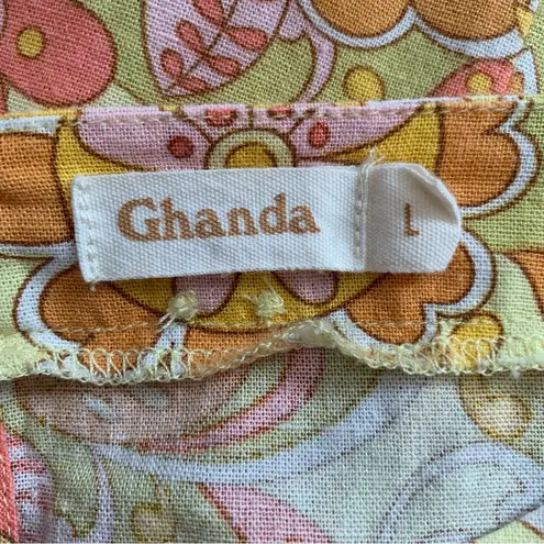 Ghanda Linen Blend Floral Summer Shift Dress, Sz Large Orange