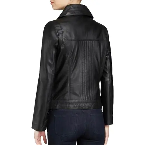 Michael Kors Missy Wing Collar Black Leather Moto Jacket Size XS $695