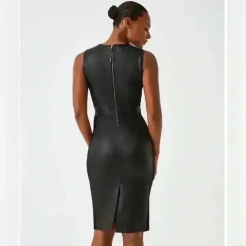Spanx  Leather Like Combo Shapewear Fitted Sheath Midi Dress in Black Size M‎ NWT