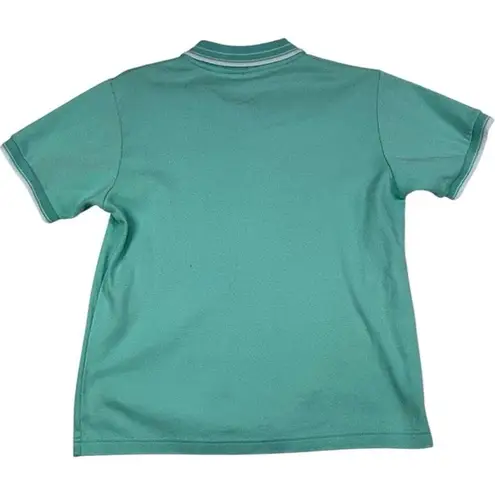 Vintage K. T. Golf Teal Women's Polo 3D Palm Tree Coconuts Novelty Print Sz PS Blue