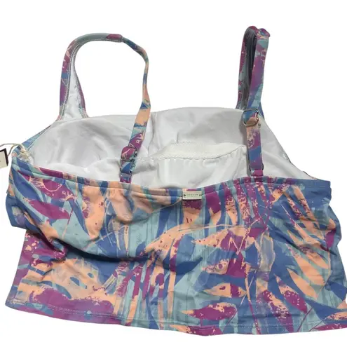 Freely Womens Missy Square Neck Cropped Tankini Multicolor Size S Blue