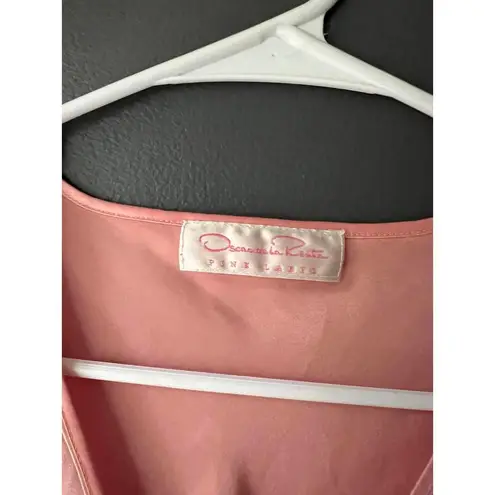 Oscar de la Renta Pink Satin Gown with Floral Embroidery - Image 2