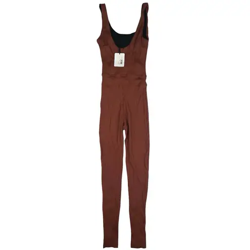 NEW Years of Ours X Bandier Ribbed Reformer Brown Sleeveless Fitted Jumpsuit S