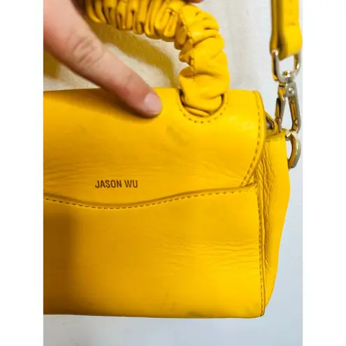 JASON WU Yellow Leather Adjustable Crossbody JW Logo Ruched Handle Rommy Bag