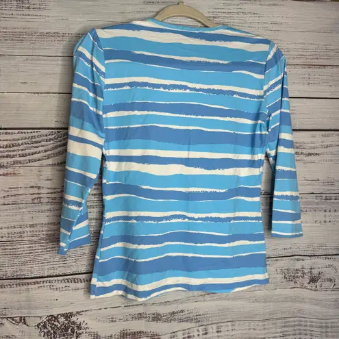 J. McLaughlin Blue Stripe Women's Crew Neck Shirt XS