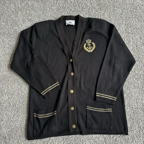 Bay Point Threads women's black cardigan sweater w/gold trim glitter, size Large