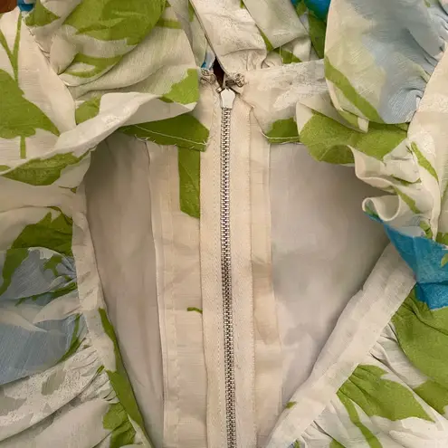 Vintage Handmade Romantic Maxi Dress Ruffle Neck Bell Sleeves Bird Appliqué ~M Blue Size M