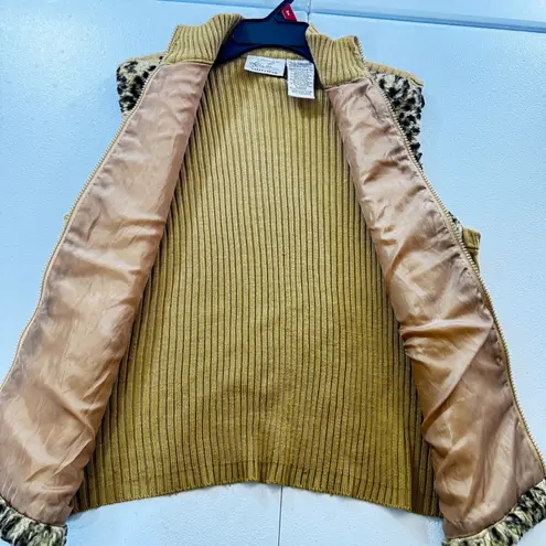 Kathie Lee Collection Women's Small Cheetah Print Fur Knit Zip Vest Cozy Warm Brown