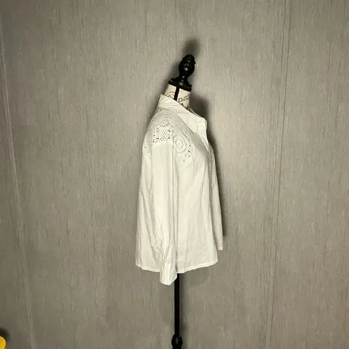 Design History 100% Cotton White Button-Up Blouse Knit Shoulder Size Large - Image 5