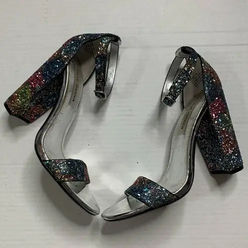 Steve Madden  CARRSON Multi Color Rainbow Glitter Ankle Strap Heels Size 7 Taylor