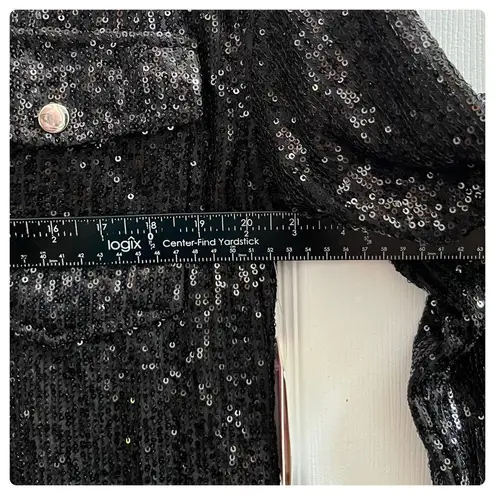 Riley & Rae New Black Longline Sequin Snap Button Shirt Jacket Size Medium