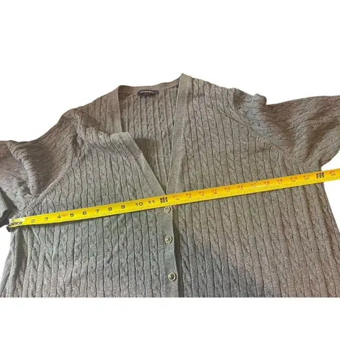 basic editions Gray Cable Knit V-neck Long Sleeve Button Up Cardigan 3x
