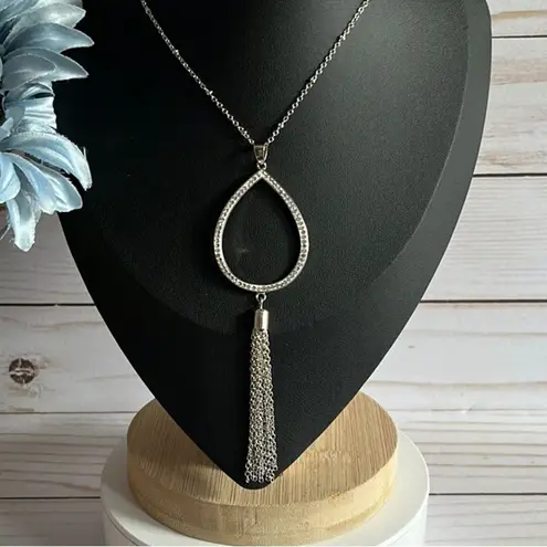 Swavorski Make a Statement W/this Swarovski Crystal Teardrop Tassel Pendant Necklace