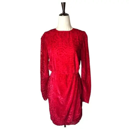 The Kooples Dress Women Large Red Velvet Animal Print Puff Sleeve Mini Party