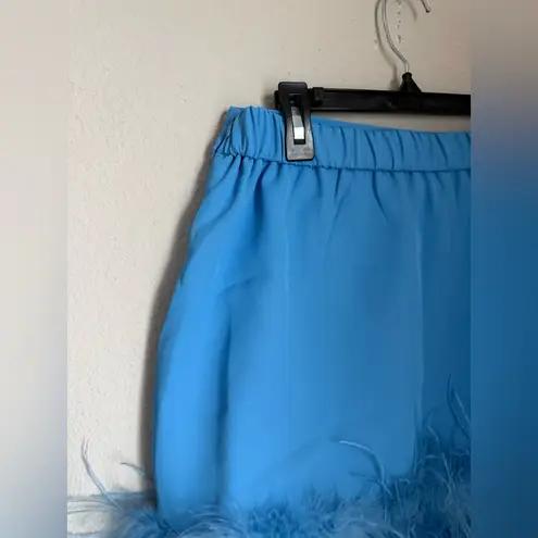 La' Ros Blue Feather Mini Skirt, Size Small