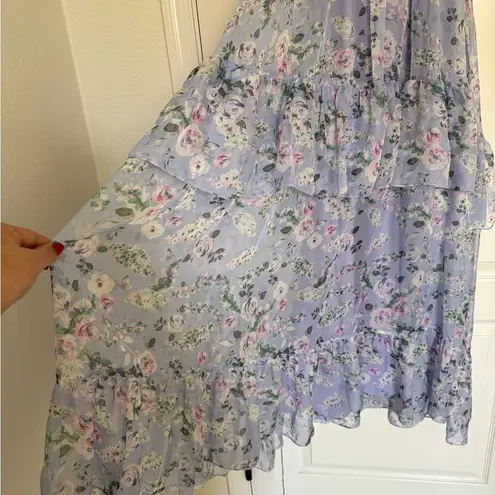 Mac Duggal Leena for
Ruffle Tiered Cut-Out Floral Chiffon Dress