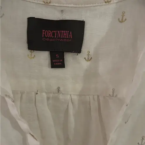 For Cynthia BEACHWEAR Linen Novelty sailboat anchor Print Coverup Tunic size S