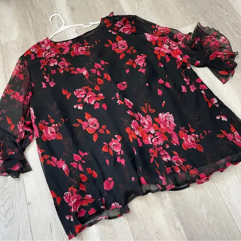 Avenue Vintage Silk Tunic floral flowy bell dress womens Black Red size 30/32 feminine