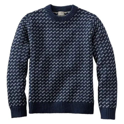 Vintage LL Bean Blue White Birdseye Norwegian Wool Blend Sweater sz Ladies Large