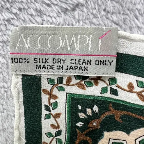 Vtg. Accompli 100% Silk Scarf Green Brown Paisley Floral Square Made In Japan