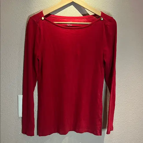 J.Crew  Women’s Painter’s Tee Nautical Red Gold Buttons Wide Neck Size Medium
