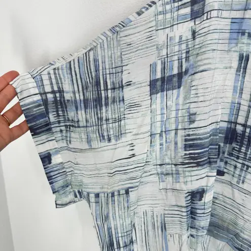 Nic+Zoe Women's Blue White Abstract Print Collared Button Down Tunic Top Size XL