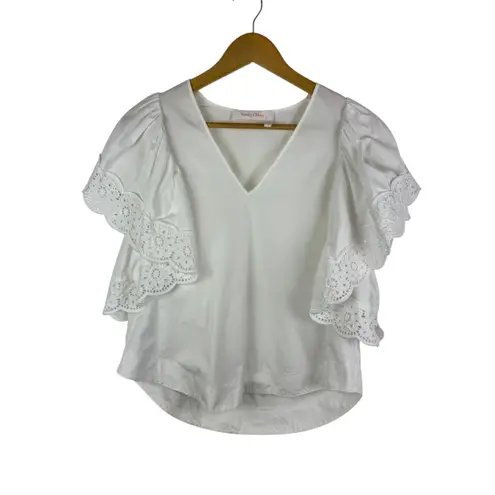 See By Chloe Eyelet Flutter Sleeve Blouse Size 36 (XS) White V-Neck Feminine - Image 2