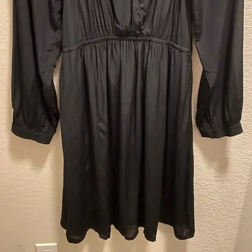 Ba&sh Black Long Sleeve Ruffle Detail Split Neck Crossover Mini Dress Size L