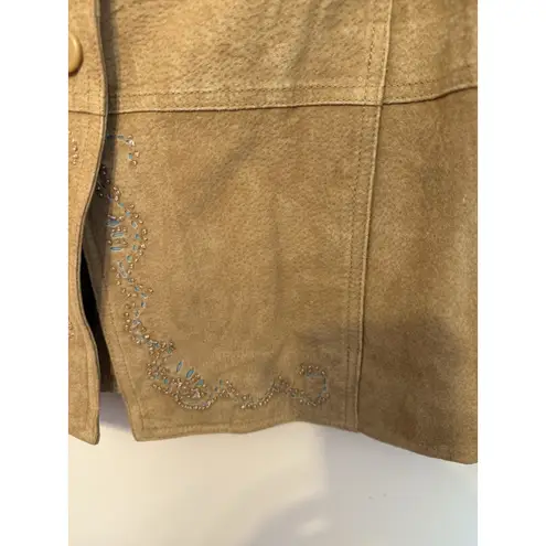 Brandon Thomas 100% Suede Leather Jacket Tan Women's Sz M Boho Western Rodeo Size M