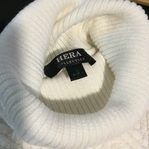 Hera Collection Womens Cream Textured Chevron Knit Turtleneck Cropped Sweater Cozy Chic size L