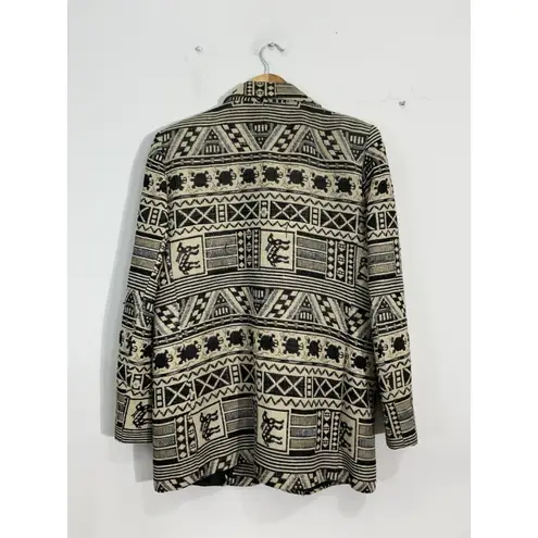 Womans Medium Brown Beige Jacquard Animal Geometric Lined Blazer