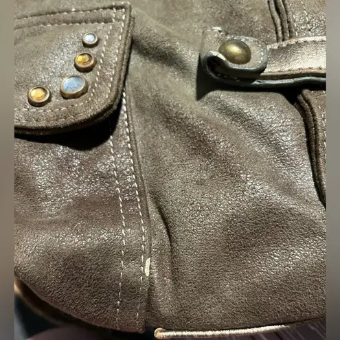 Kathy Van Zeeland Studded Olive Green/Gold Speckled Y2k Messenger Crossbody Bag