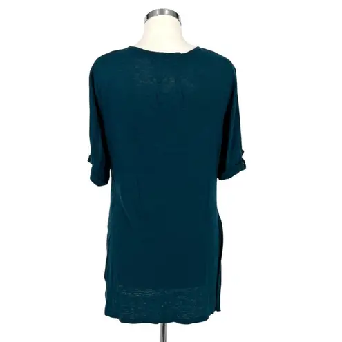 Wrap London Teal Linen Tunic Top With Roll Tab Sleeves Size UK 14 US 10 Blue