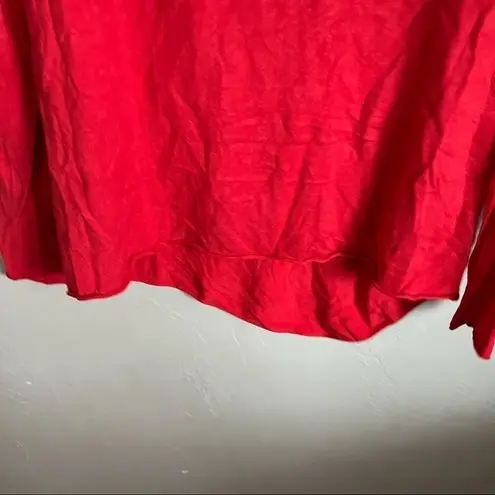 Soybu Yvette Tunic Red Thin Knit High Low Raw Hem Long Sleeve Sweater