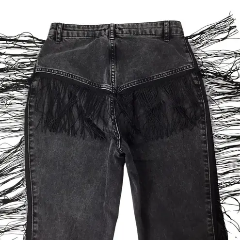 Nasty Gal  Fringe Jeans Black Sz 4 Denim Western Cowgirl High Rise Country Swing