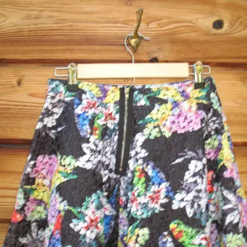 Gracia Black Parrot Bird Print Floral Full Skirt