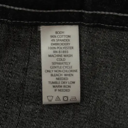 Denim & Co Skirt Women 12 Black A-Line Embroidered Dark Wash Denim Casual Boho