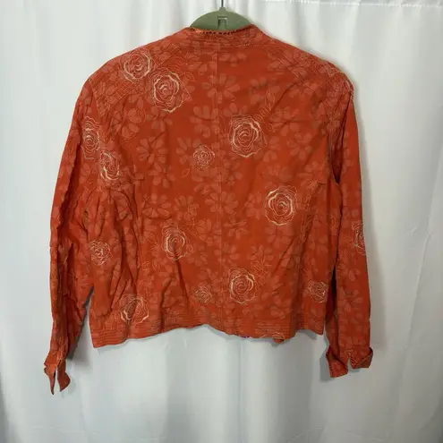 Vintage Mirasol Floral Jacket Womens Large Embroidered Orange Boho Bright Artsy