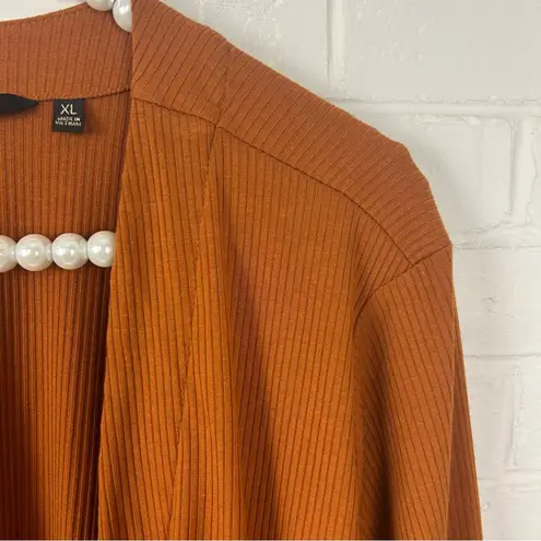 Iman Comfy Chic Ribbed Hacci Knit Duster Cardigan in Pumpkin Spice Size XL Orange