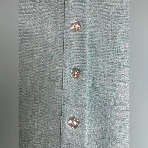 Mary G. Palm Beach XS Blue Blouse Floral Buttons Long Sleeve Pullover Top