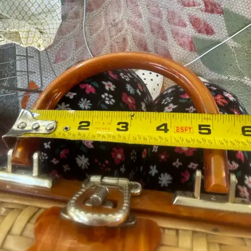 Vintage Woven Purse Bag Amber Lucite and Gold Tone Made in British Hong Kong