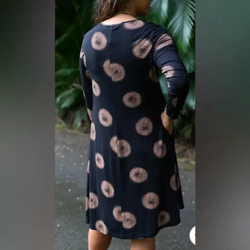 Komil Black Cocoon Long Sleeve Graphic Print Midi Dress Size Small Blue